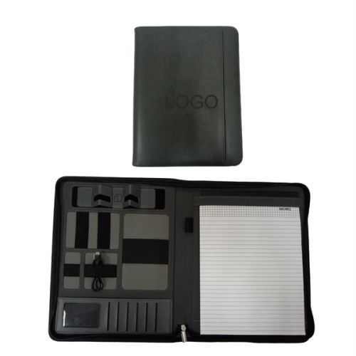 A4 PU Leather Padfolio with Power Bank