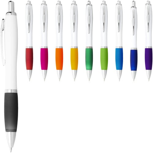 Nash ballpoint pen with white barrel and coloured grip (black ink)