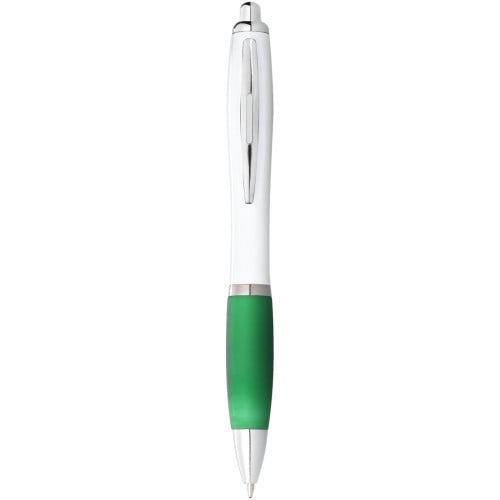 Nash ballpoint pen with white barrel and coloured grip (black ink)