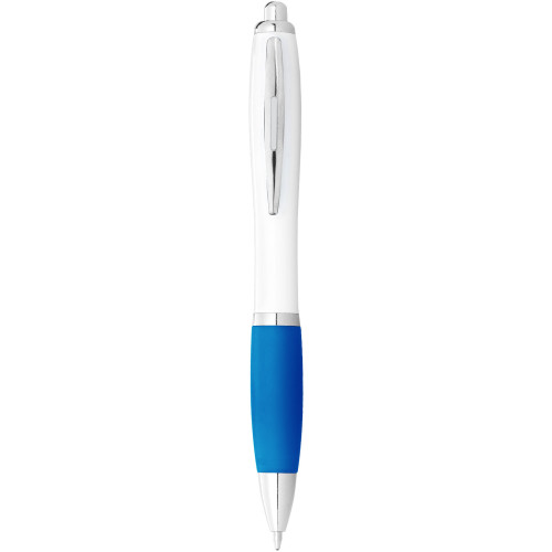 Nash ballpoint pen with white barrel and coloured grip (black ink)