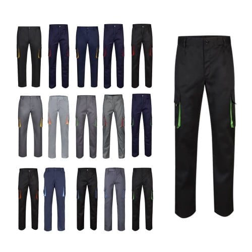 VL HYPNOS. Two-tone multi-pocket twill trousers (200g/m²), in cotton (35%) and polyester (65%)