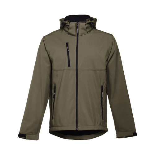 THC ZAGREB. Men's softshell jacket with detachable hood and rounded back hem