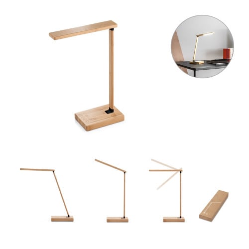 MOREY. Folding desk lamp with 15W superfast wireless charger in bamboo